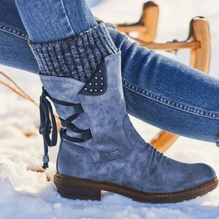 Dames Halfhoge Winter Laarzen Kabelbreisel Vetersluiting - Blauw