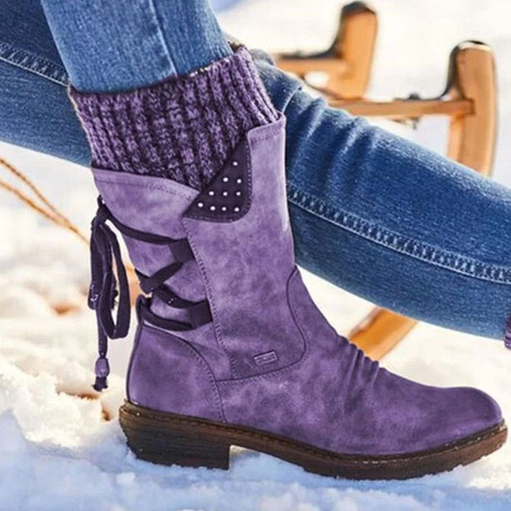 Dames Halfhoge Winter Laarzen Kabelbreisel Vetersluiting - Paars