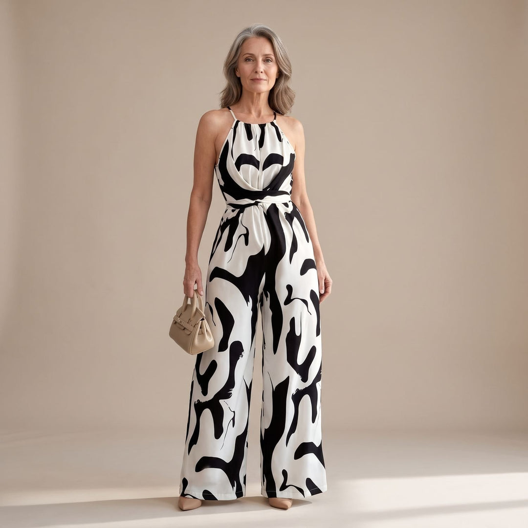 Dames Halter Jumpsuit met Open Rug en Wijde Pijpen