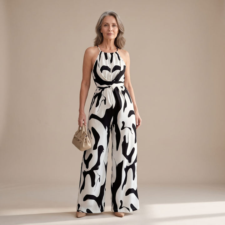 Dames Halter Jumpsuit met Open Rug en Wijde Pijpen