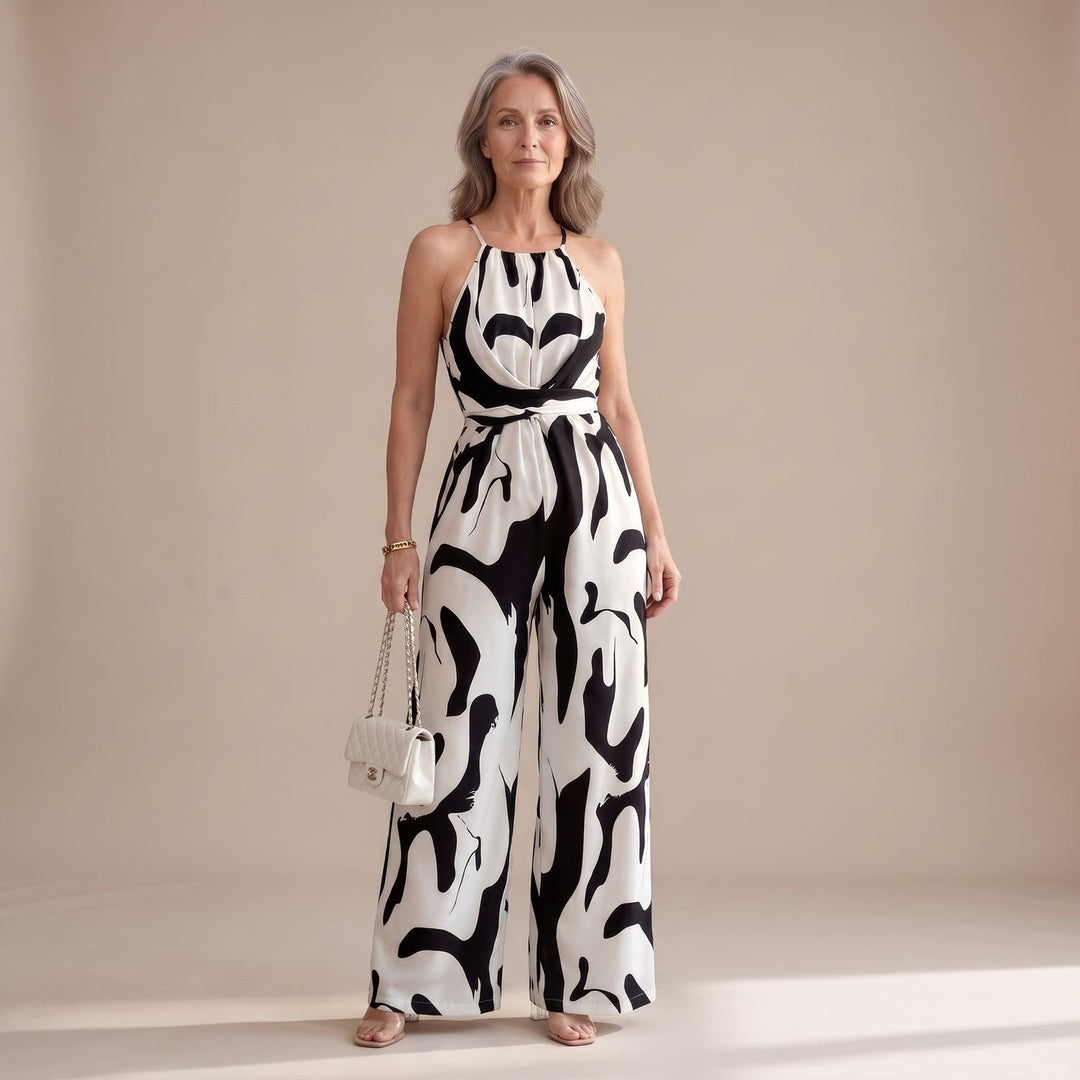 Dames Halter Jumpsuit met Open Rug en Wijde Pijpen