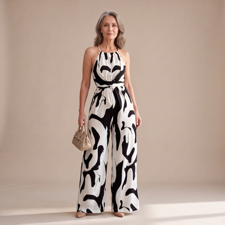 Dames Halter Jumpsuit met Open Rug en Wijde Pijpen