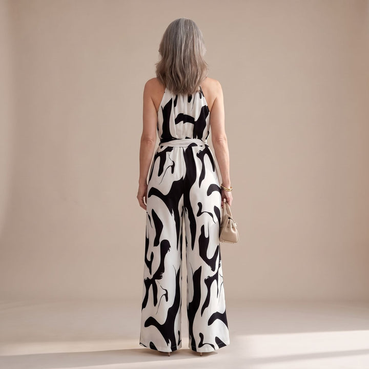 Dames Halter Jumpsuit met Open Rug en Wijde Pijpen