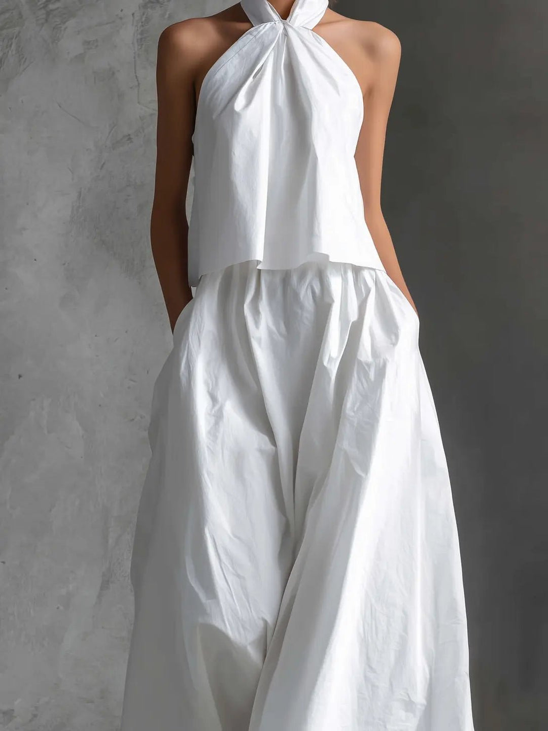 Dames Halter Linen Maxi Rok Set Mouwloos