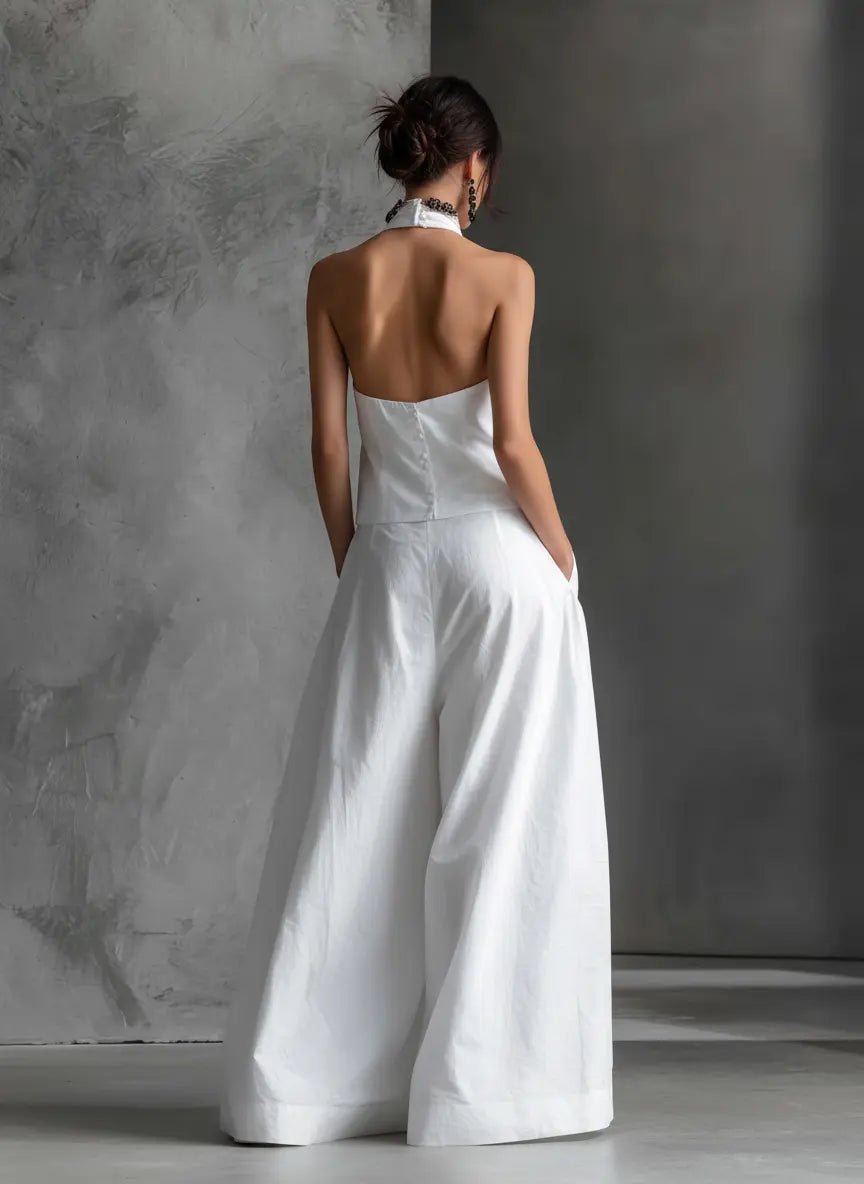 Dames Halter Linen Maxi Rok Set Mouwloos