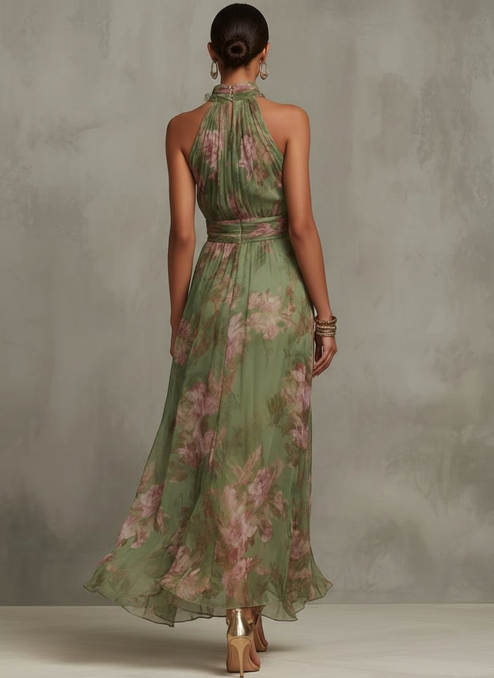 Dames Halter Maxi Jurk met Bloemenprint