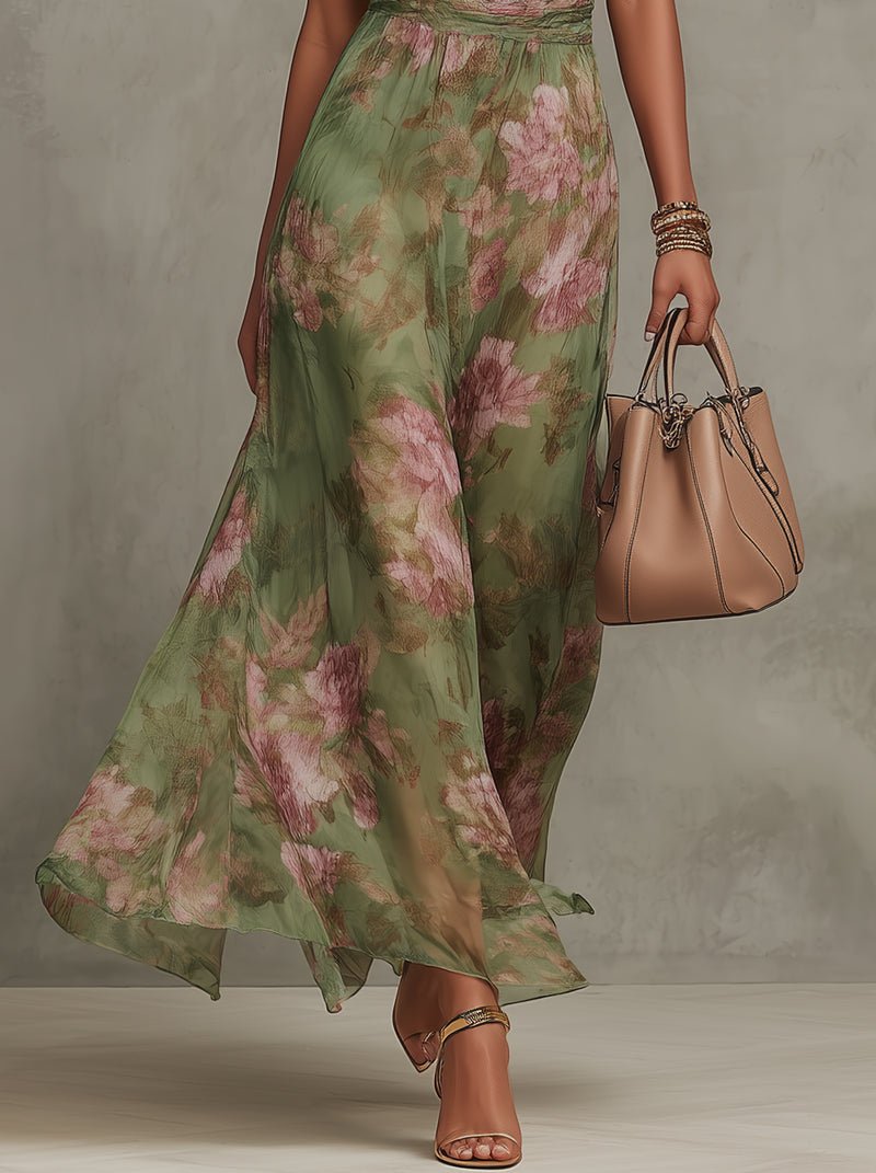 Dames Halter Maxi Jurk met Bloemenprint