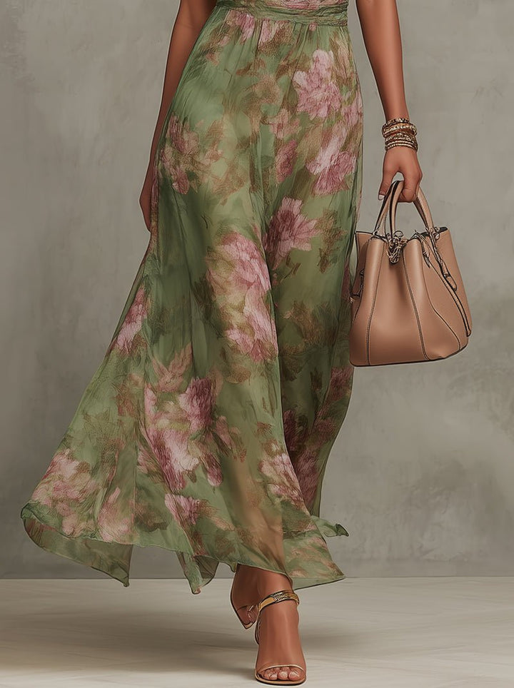 Dames Halter Maxi Jurk met Bloemenprint