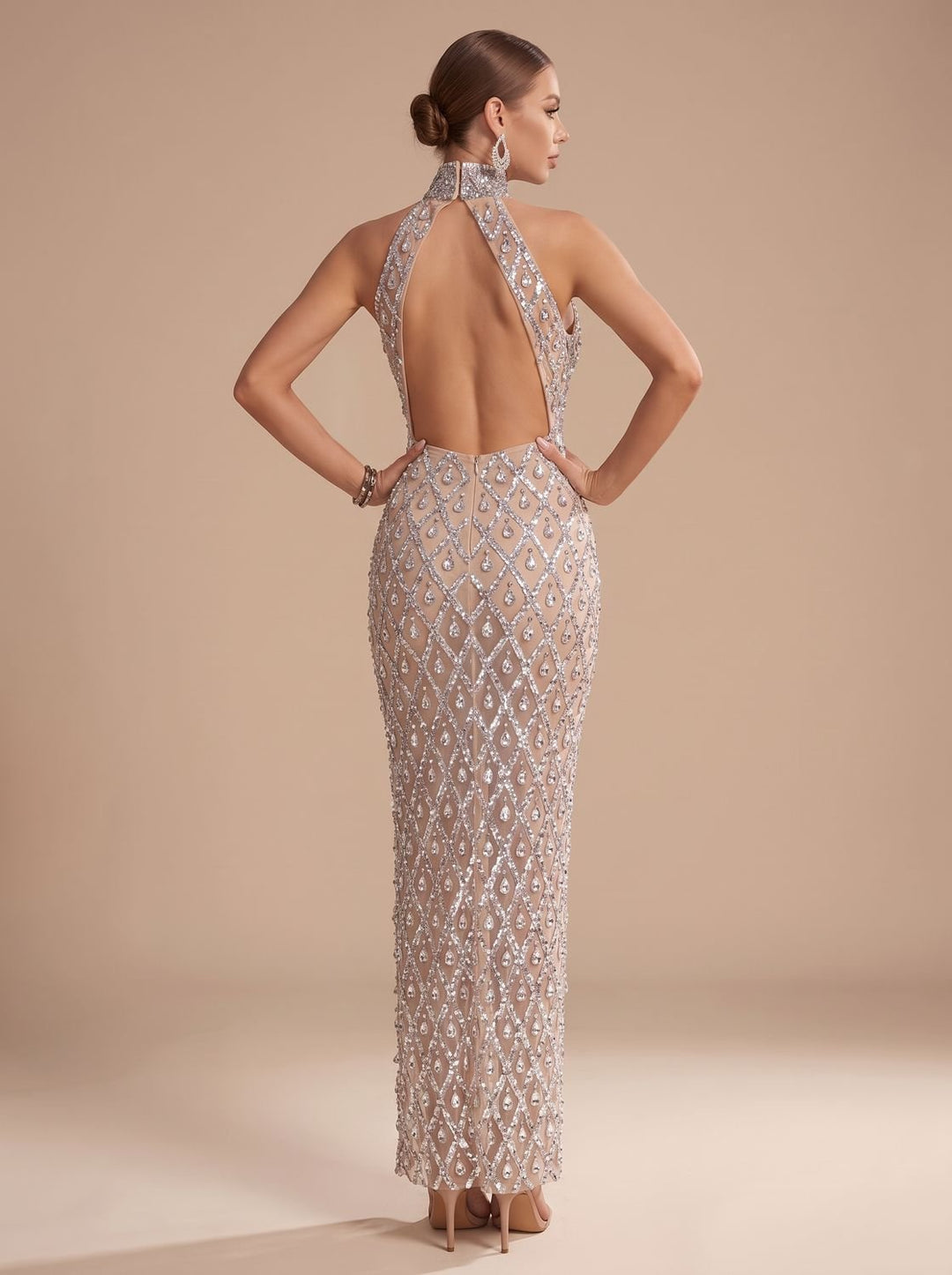 Dames Halter Pailletten Maxi Feestjurk Kerst Oud-en-Nieuw