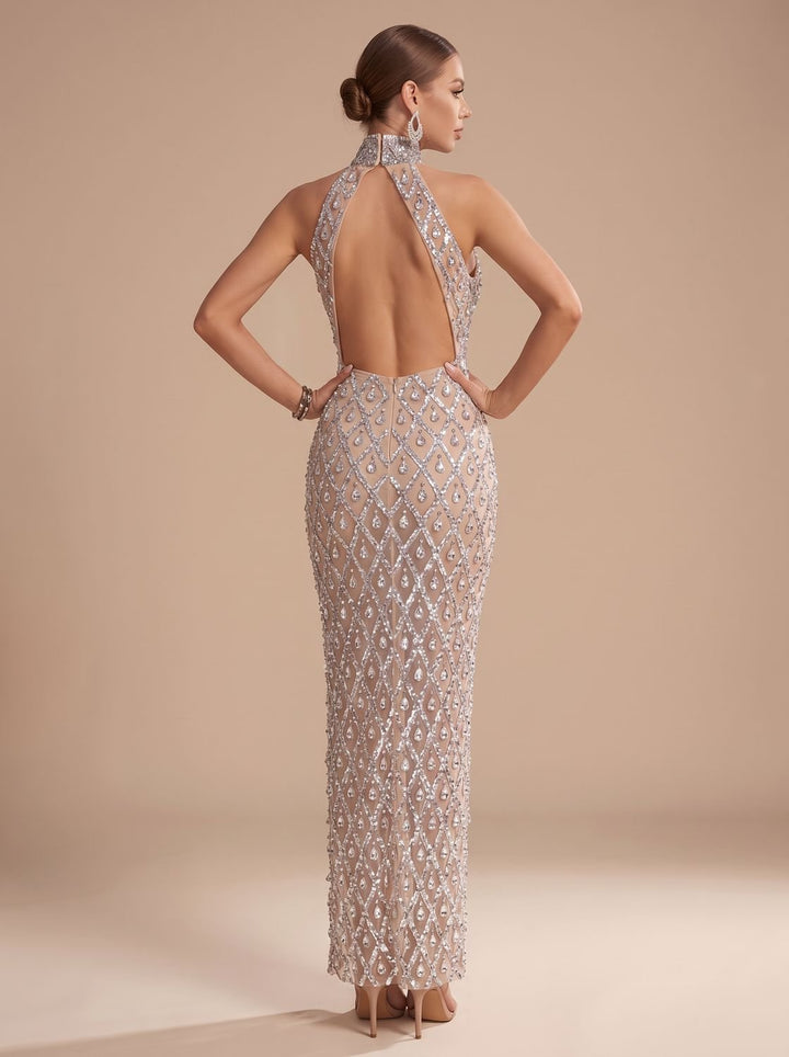 Dames Halter Pailletten Maxi Feestjurk Kerst Oud-en-Nieuw