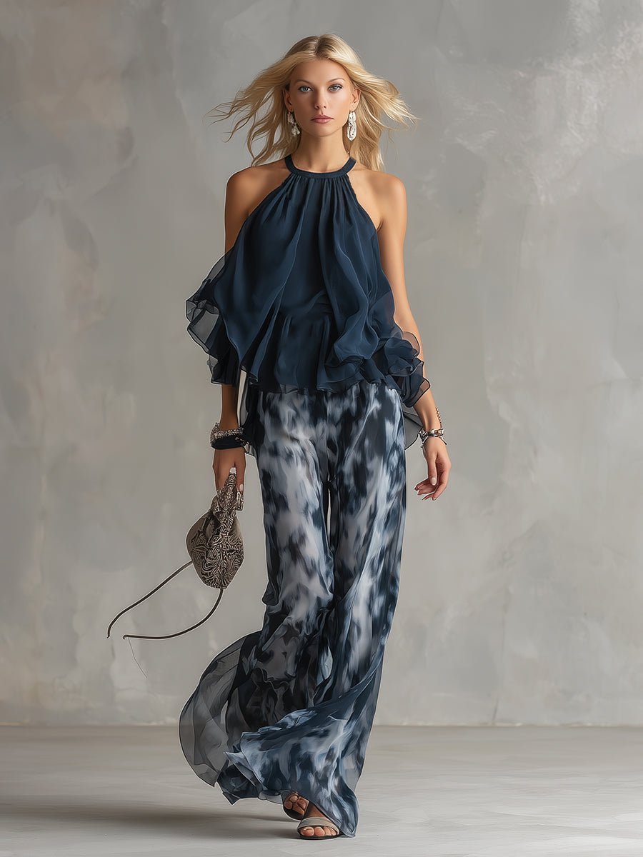 Dames Halter Wijde Pijpen Twee Delige Set