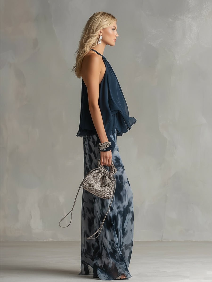 Dames Halter Wijde Pijpen Twee Delige Set