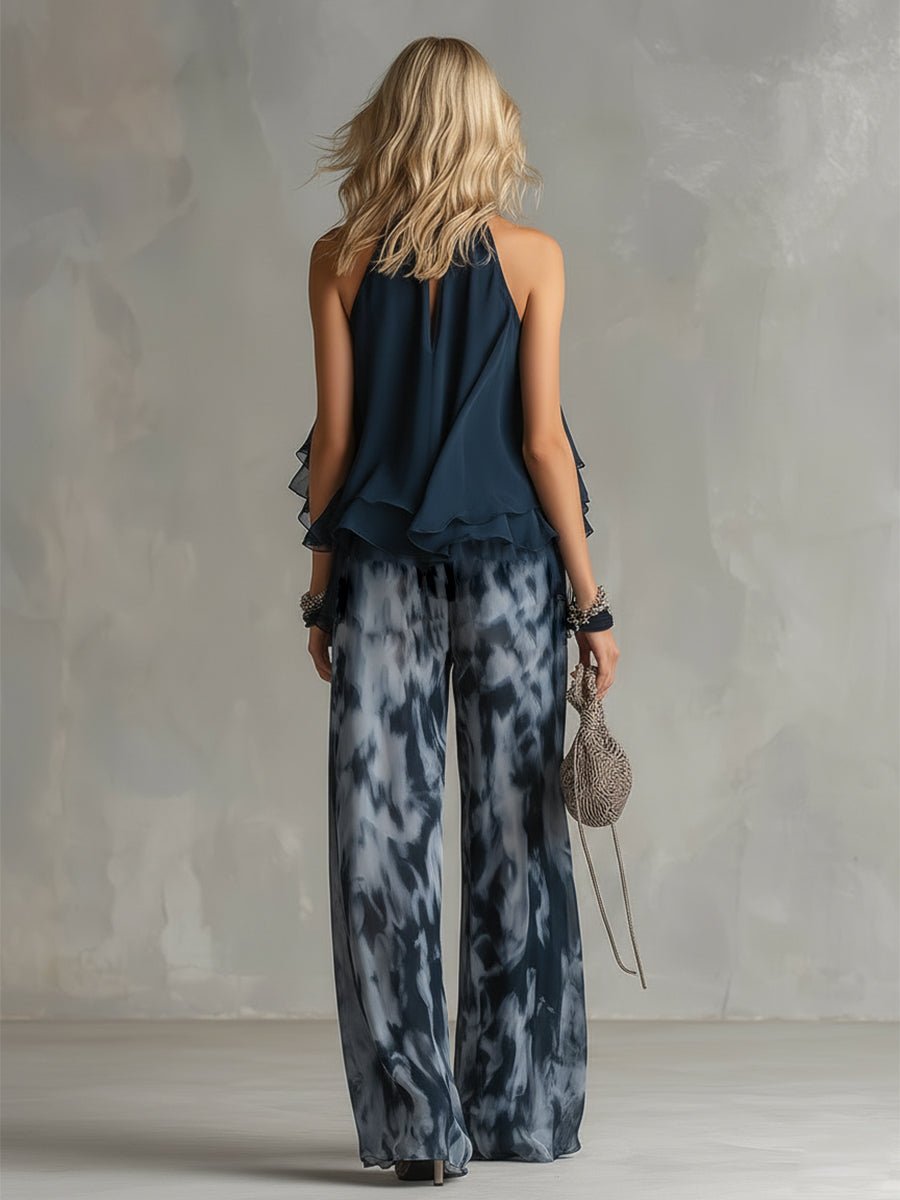 Dames Halter Wijde Pijpen Twee Delige Set