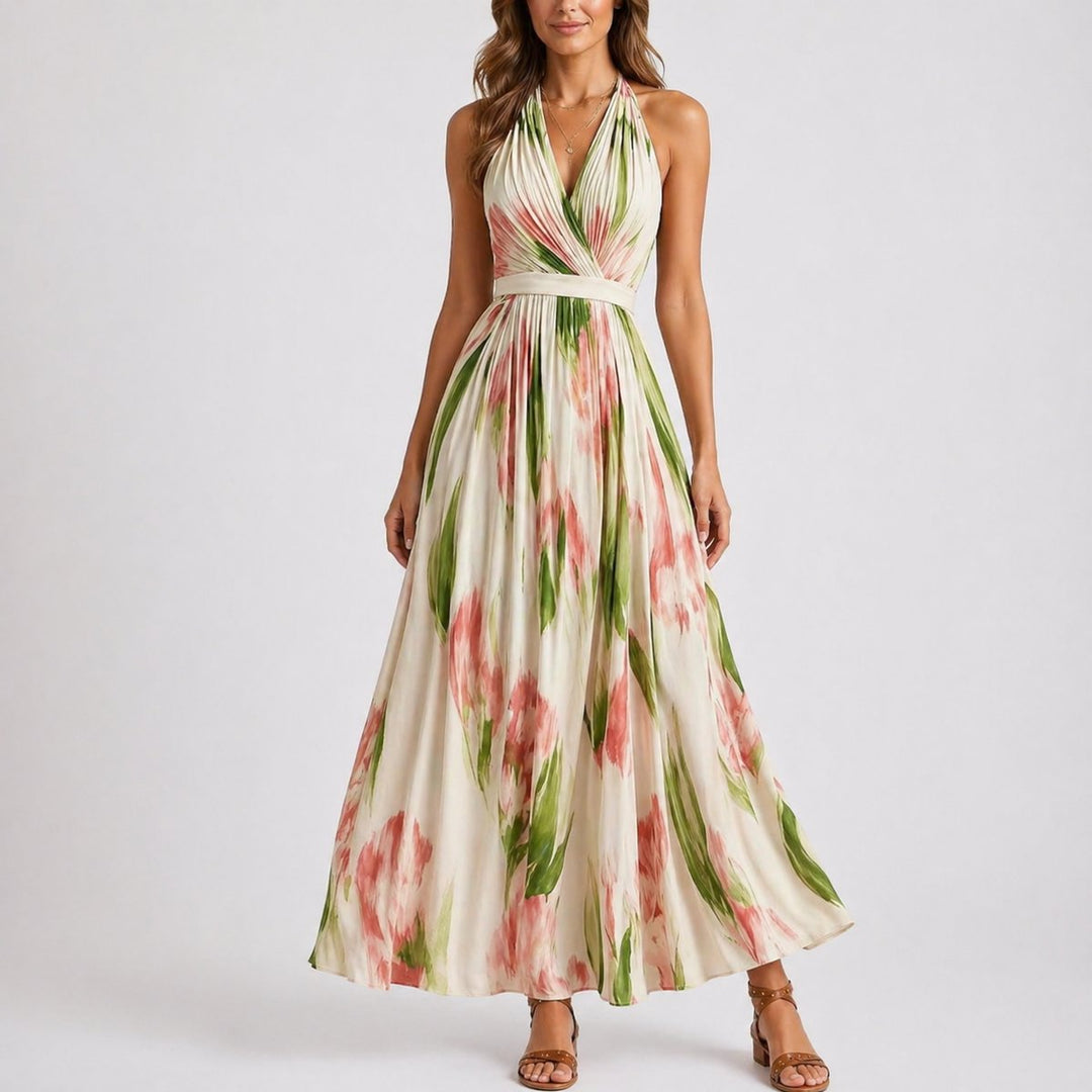 Dames Halterneck Bloemen Maxi Jurk Bruiloft Gast Herfst - Bloemen