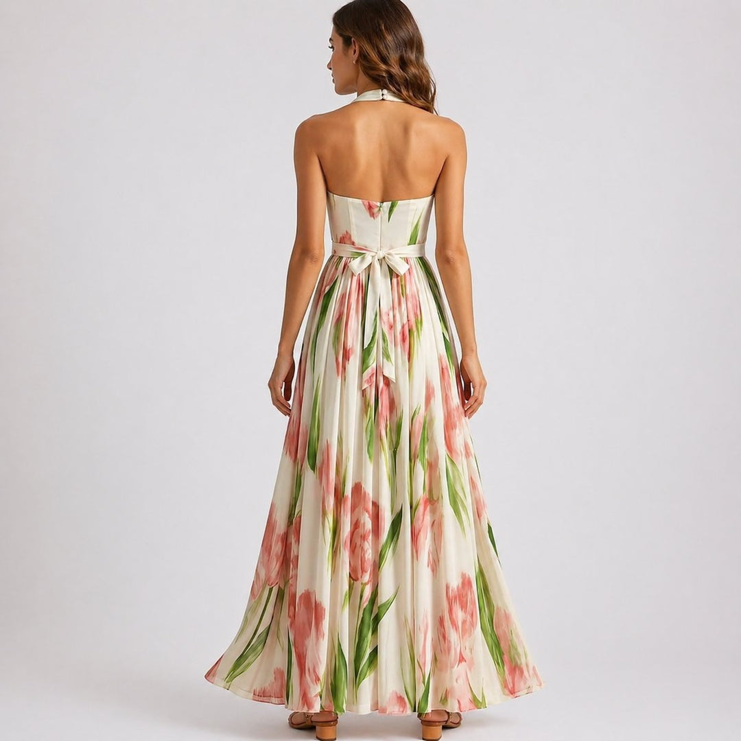Dames Halterneck Bloemen Maxi Jurk Bruiloft Gast Herfst