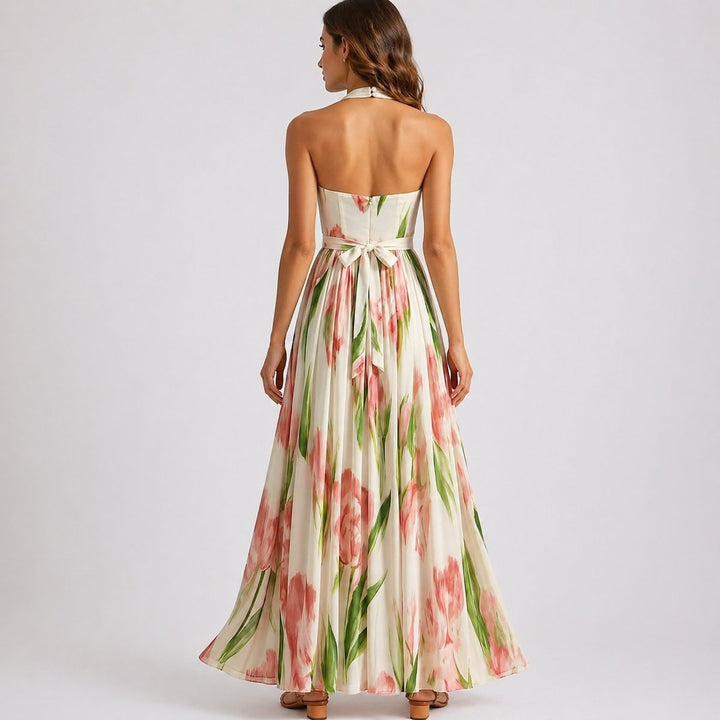 Dames Halterneck Bloemen Maxi Jurk Bruiloft Gast Herfst