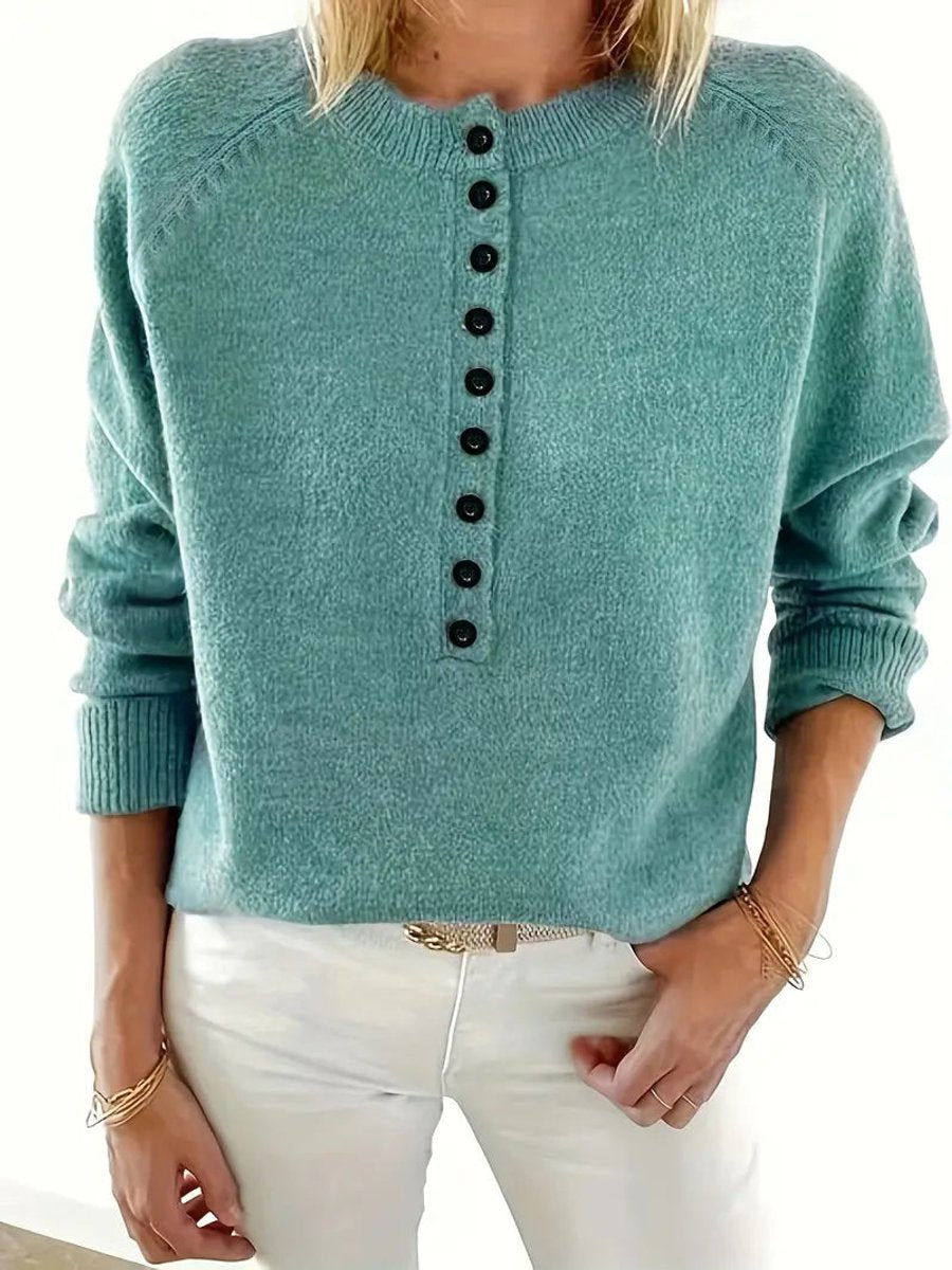 Dames Halve Knoopsluiting V-hals Knit Sweater Pullover