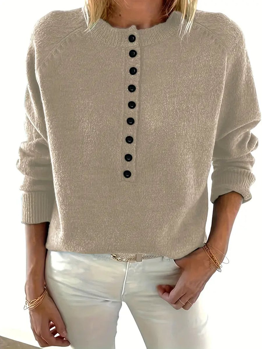 Dames Halve Knoopsluiting V-hals Knit Sweater Pullover