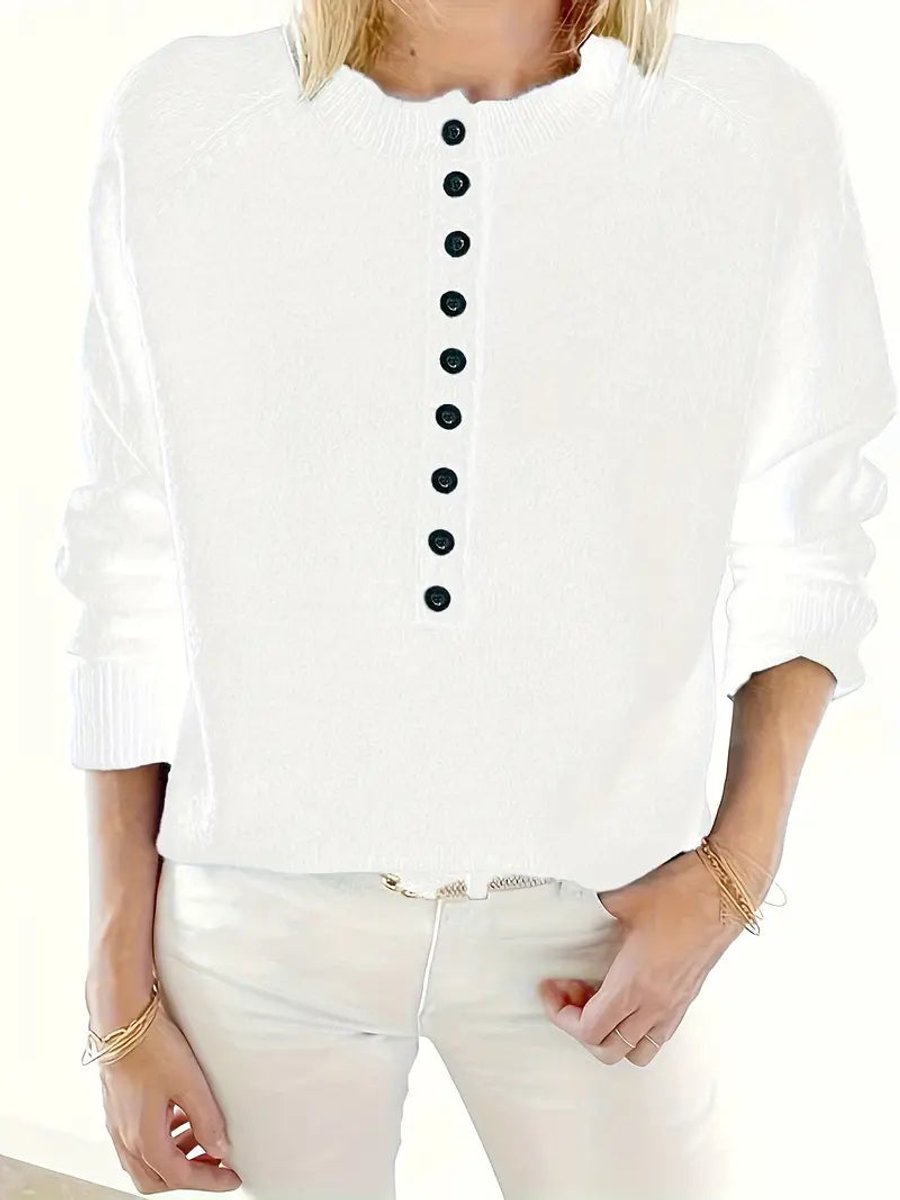 Dames Halve Knoopsluiting V-hals Knit Sweater Pullover