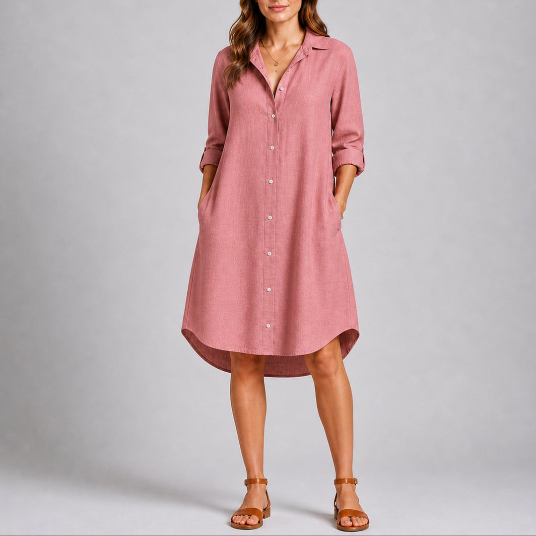 Dames Herfst Bruiloft Gast Blousejurk Lange Mouw Maxi - Roze