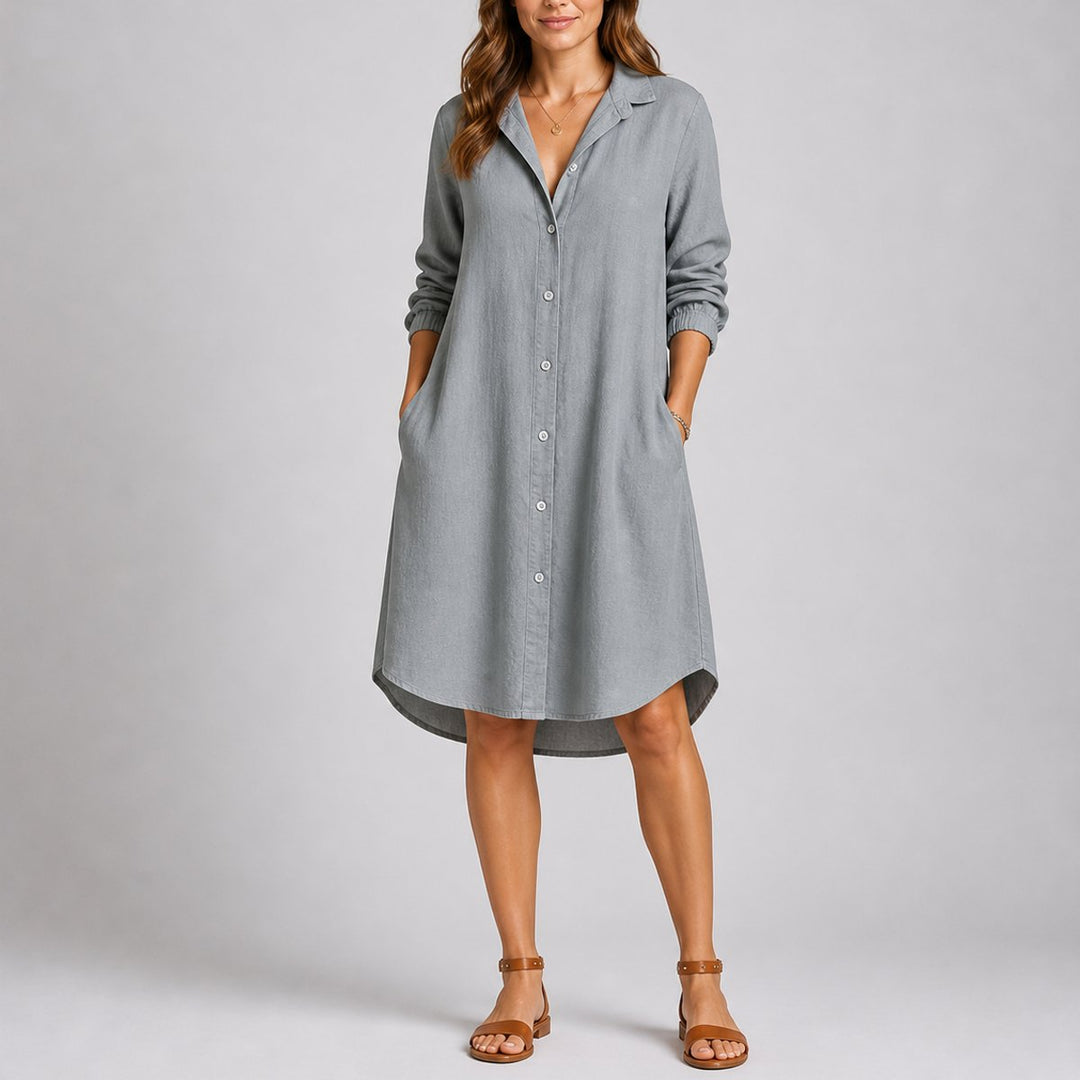Dames Herfst Bruiloft Gast Blousejurk Lange Mouw Maxi - Grijs