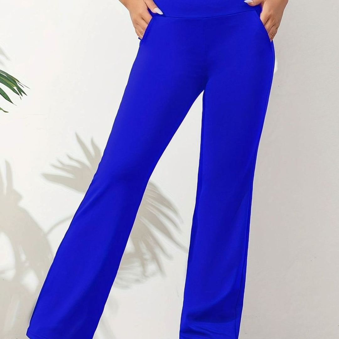 Dames High-Waist Flared Stretch Sportbroek met Zijzakken
