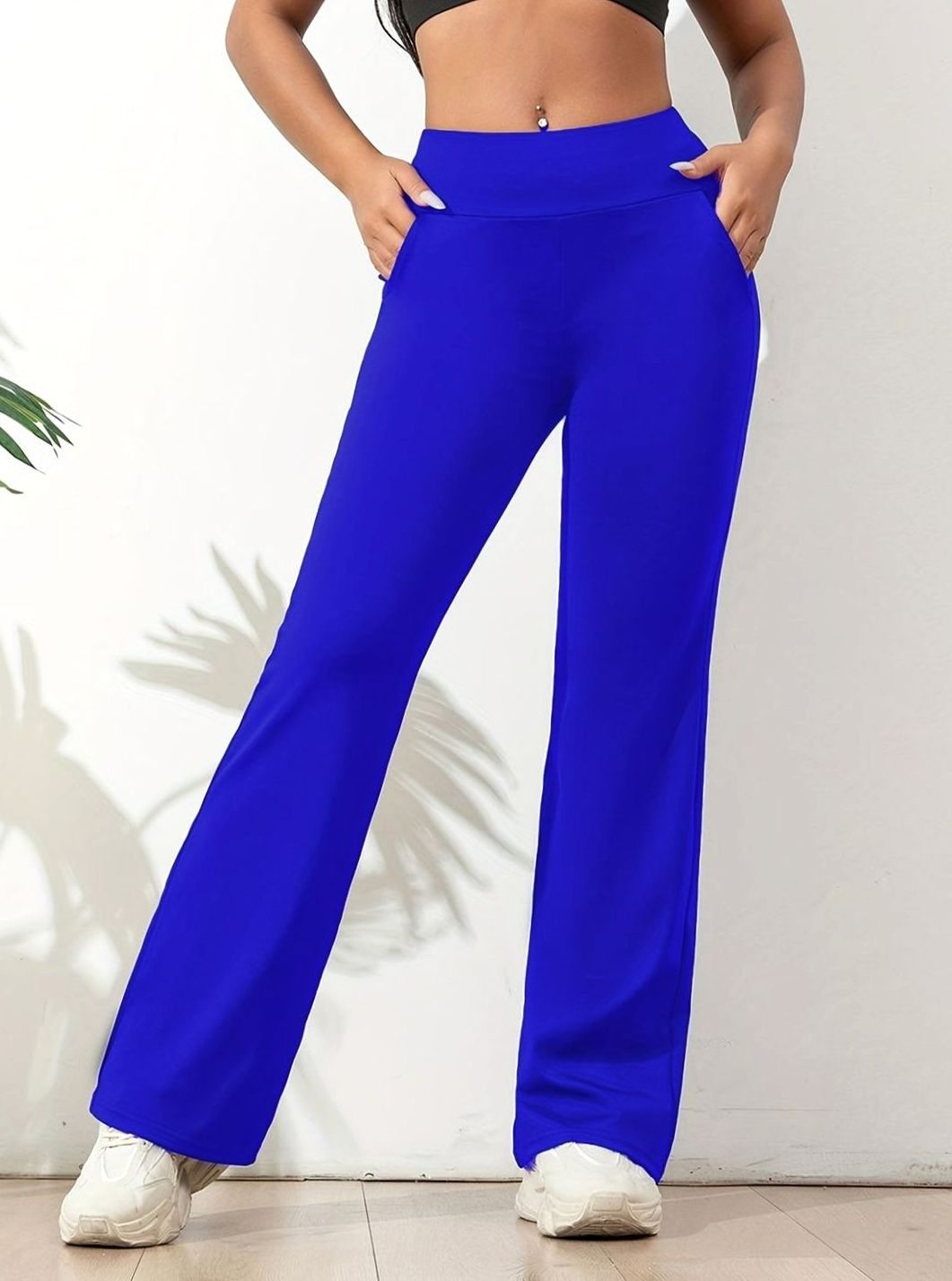 Dames High-Waist Flared Stretch Sportbroek met Zijzakken - Koningsblauw