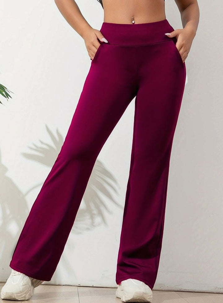 Dames High-Waist Flared Stretch Sportbroek met Zijzakken - Bordeaux