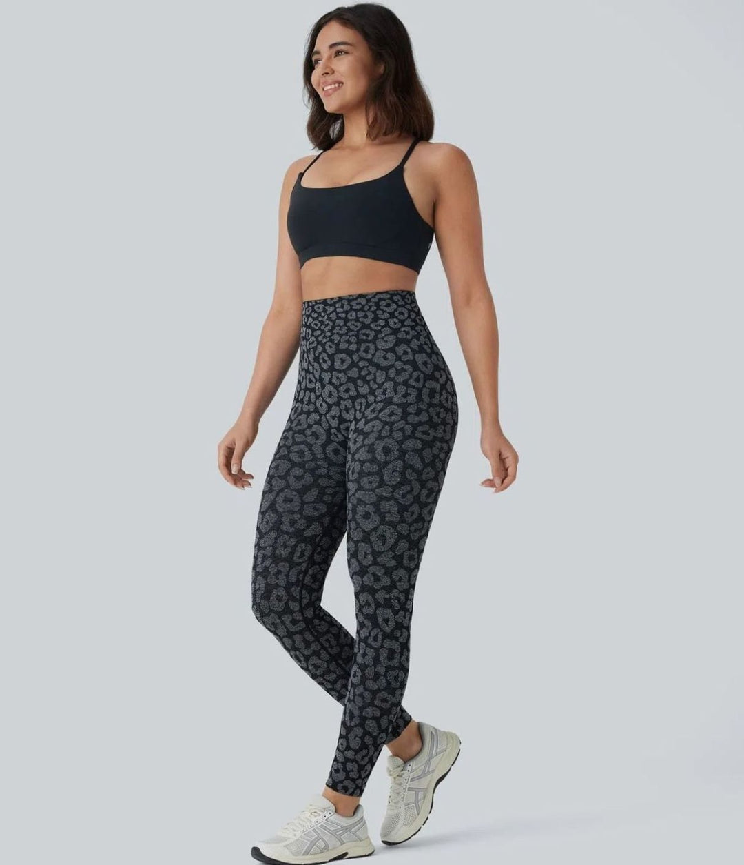 Dames High-Waist Naadloze Sportlegging met Panterprint - Zwart