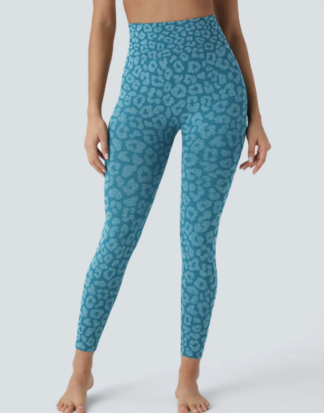 Dames High-Waist Naadloze Sportlegging met Panterprint - Blauw