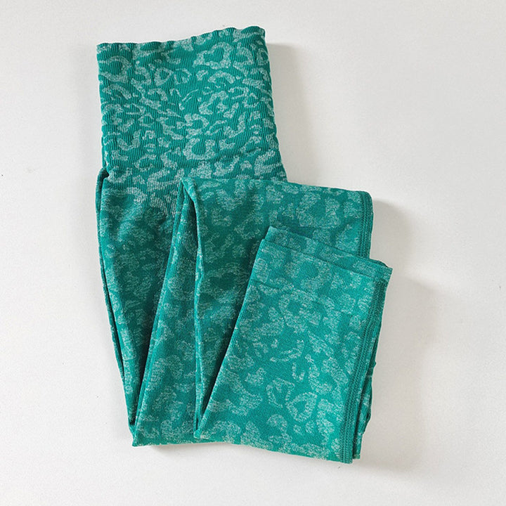 Dames High-Waist Naadloze Sportlegging met Panterprint - Turquoise