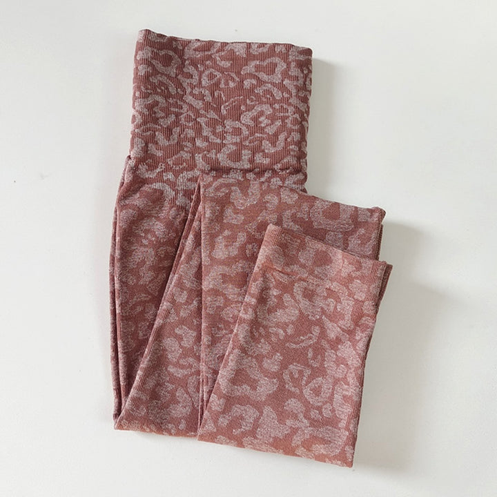 Dames High-Waist Naadloze Sportlegging met Panterprint - Rood
