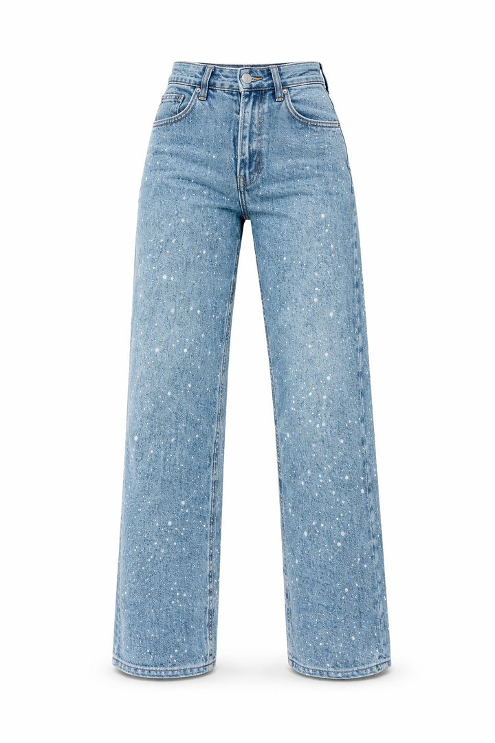 Dames High-Waist Rechte Glitter Jeans