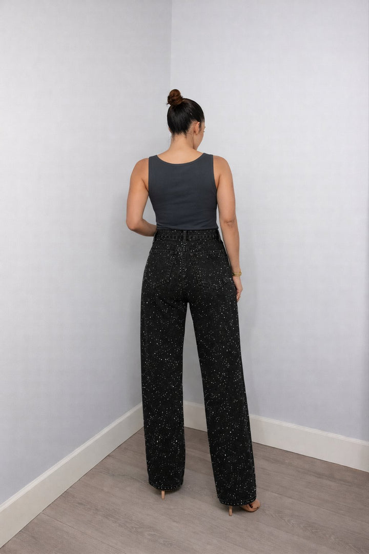 Dames High-Waist Rechte Glitter Jeans