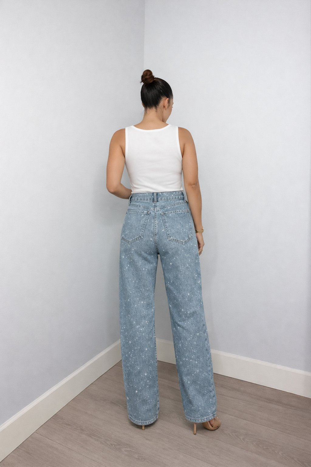 Dames High-Waist Rechte Glitter Jeans
