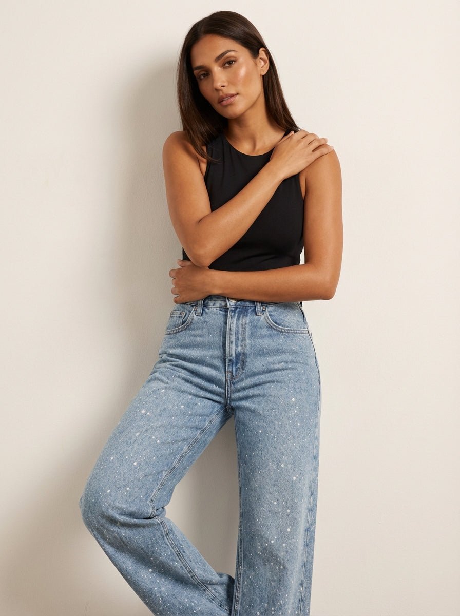 Dames High-Waist Rechte Glitter Jeans