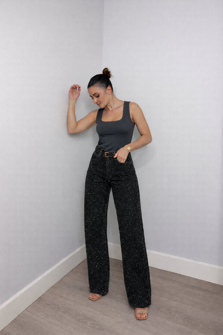 Dames High-Waist Rechte Glitter Jeans