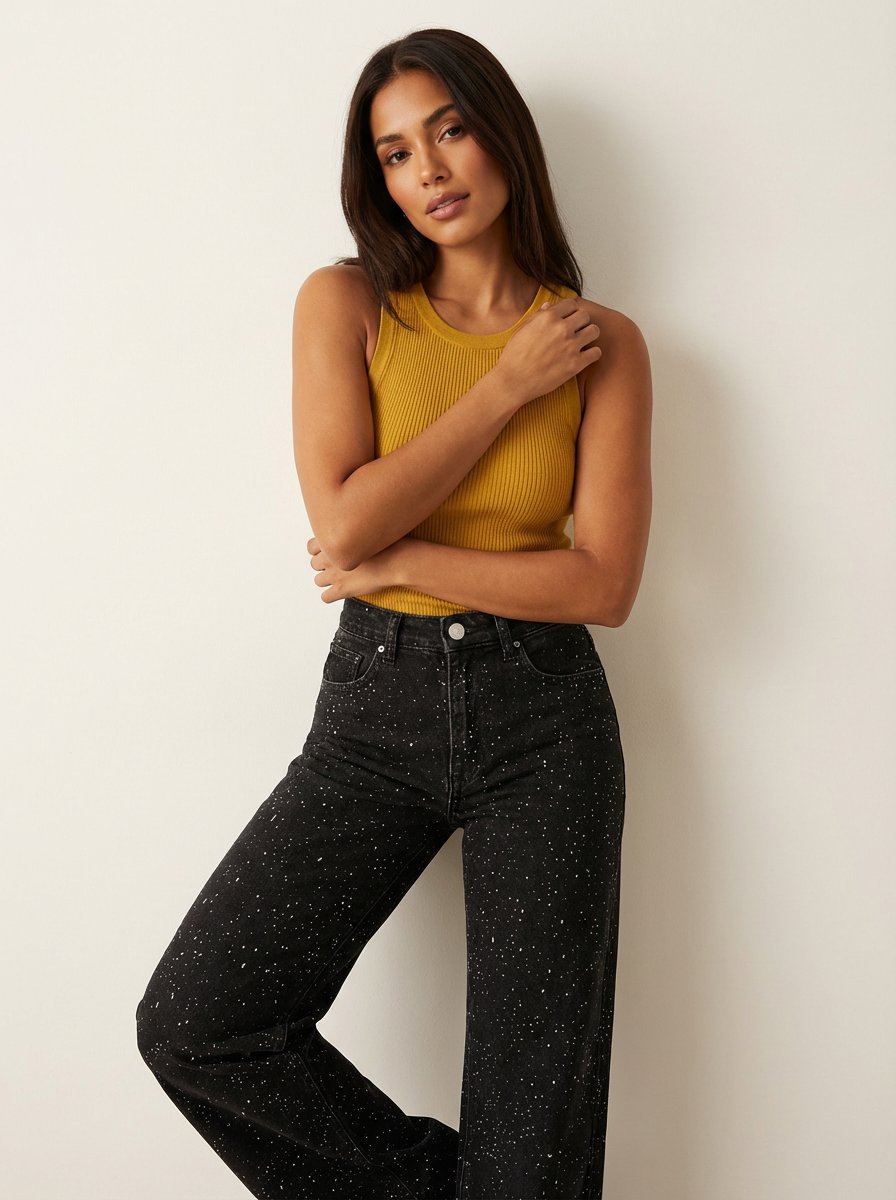 Dames High-Waist Rechte Glitter Jeans