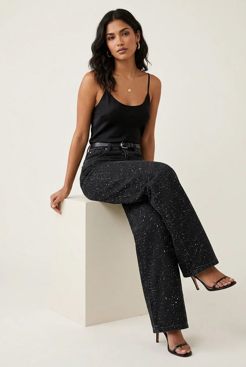 Dames High-Waist Rechte Glitter Jeans