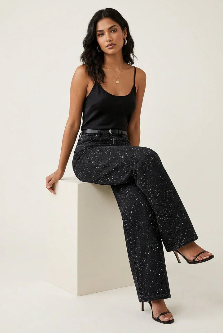 Dames High-Waist Rechte Glitter Jeans
