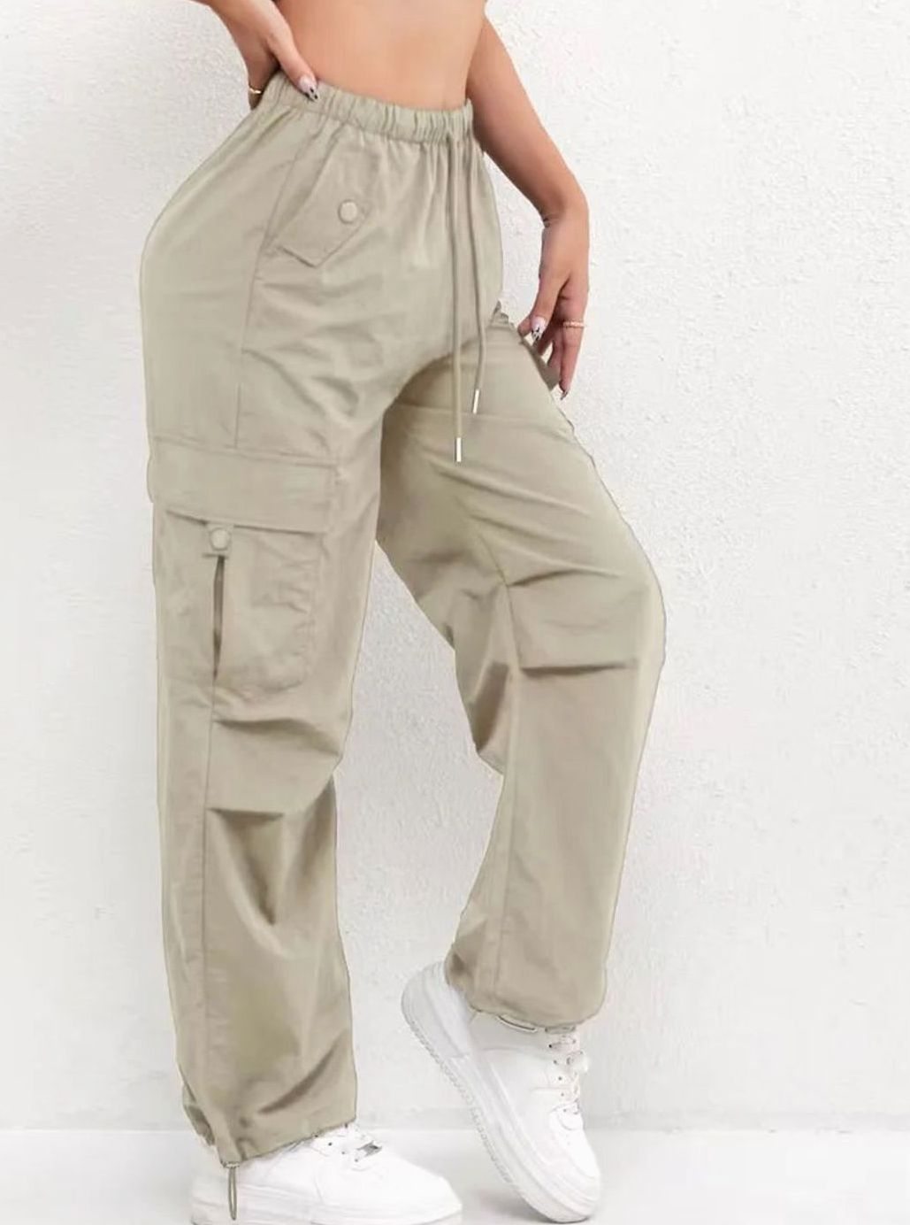 Dames Highwaist Straight-Leg Cargobroek met Elastische Taille