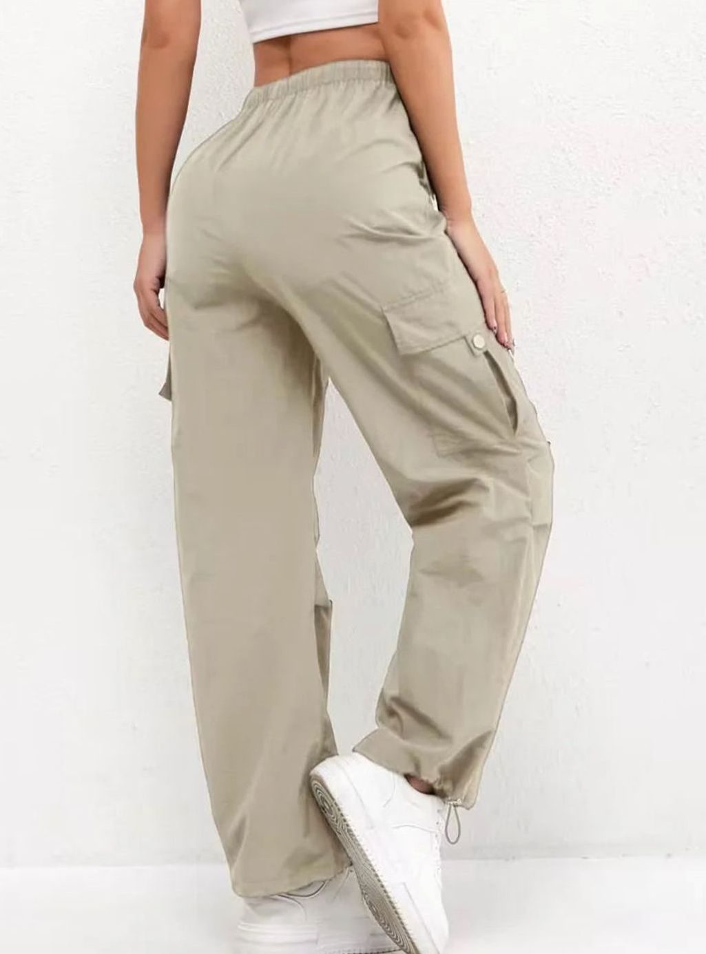 Dames Highwaist Straight-Leg Cargobroek met Elastische Taille