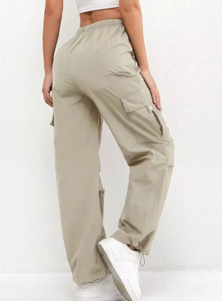 Dames Highwaist Straight-Leg Cargobroek met Elastische Taille
