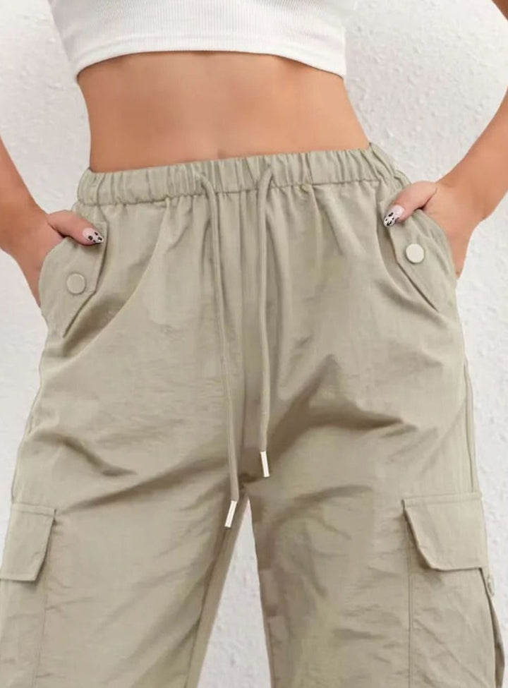 Dames Highwaist Straight-Leg Cargobroek met Elastische Taille