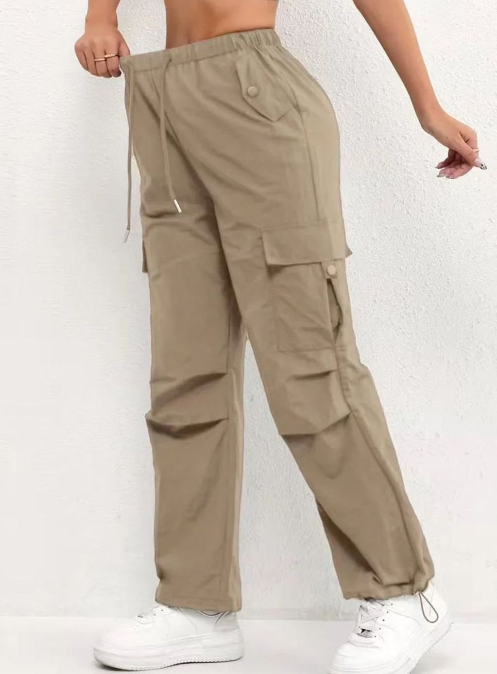 Dames Highwaist Straight-Leg Cargobroek met Elastische Taille