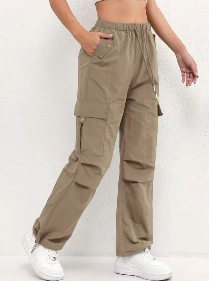 Dames Highwaist Straight-Leg Cargobroek met Elastische Taille