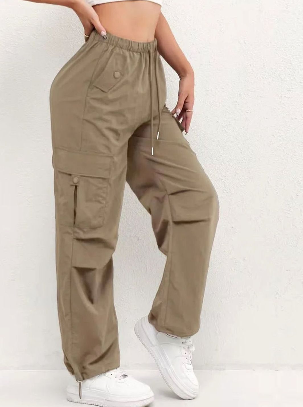 Dames Highwaist Straight-Leg Cargobroek met Elastische Taille