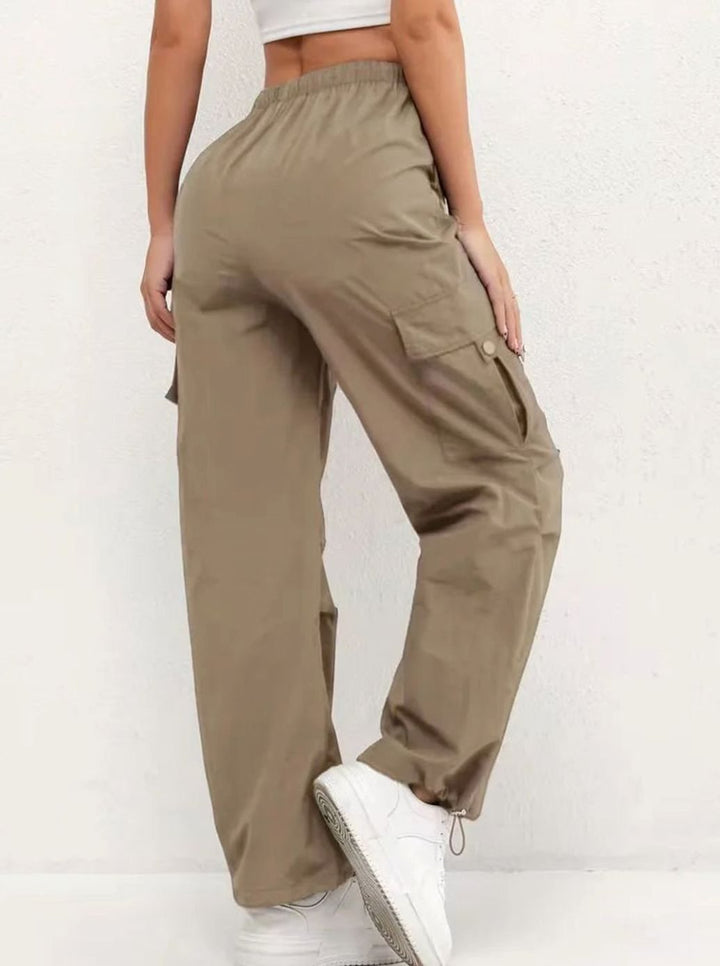 Dames Highwaist Straight-Leg Cargobroek met Elastische Taille