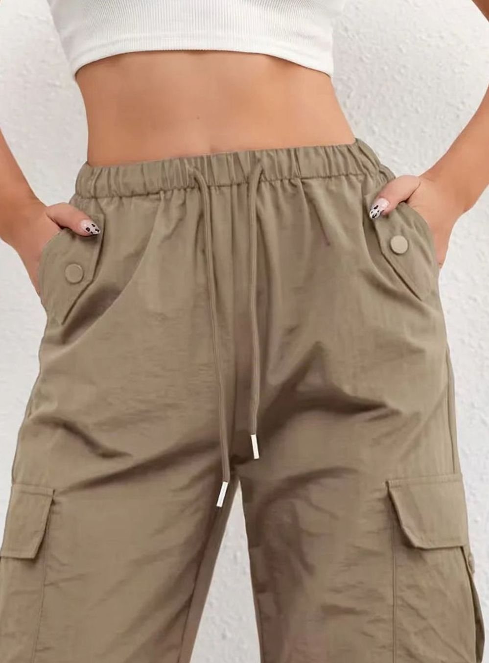 Dames Highwaist Straight-Leg Cargobroek met Elastische Taille