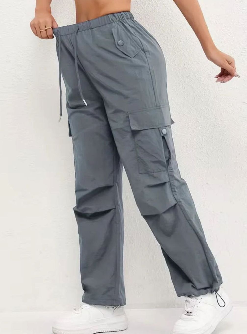 Dames Highwaist Straight-Leg Cargobroek met Elastische Taille